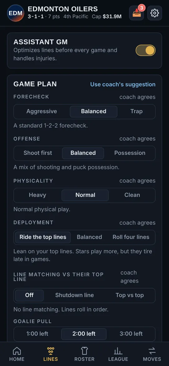 Setting the game plan and lines